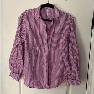 Free People Striped Pink Button-Up Shirt